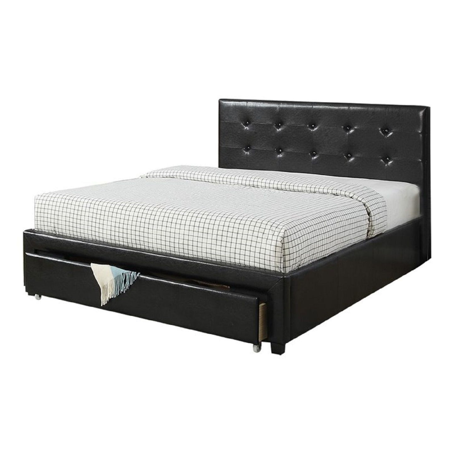 Bed With Tufted Headboard And Storage Drawer