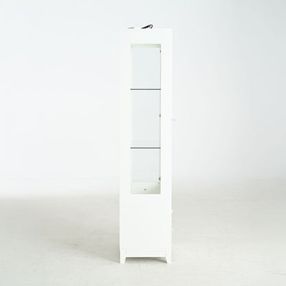 Modern Upholstered Glass Display Cabinet With Adjustable LED Light - White