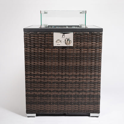 Propane Gas Square Fire Pit, Tile Tabletop With Beautiful Wicker Base For Outside
