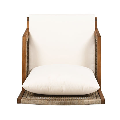Acacia Wood Patio Furniture Club Chair, Outdoor Wicker Armchair, Deep Seating With Soft Cushions For Porch - Teak / Mix Brown