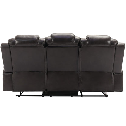 3 Pieces Recliner Sofa Sets Home Theater Seating Manual Recliner Chair & Center Console And LED Light Strip For Living Room - Brown