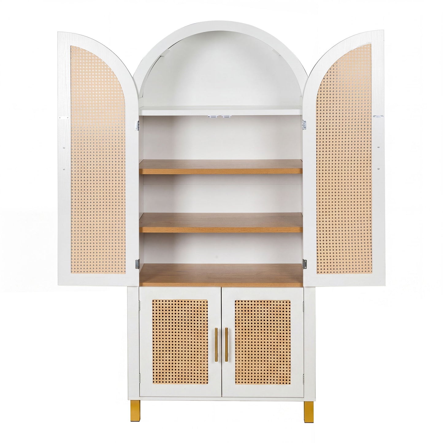 Tall Arched Cabinet With Rattan Doors & Adjustable Shelves