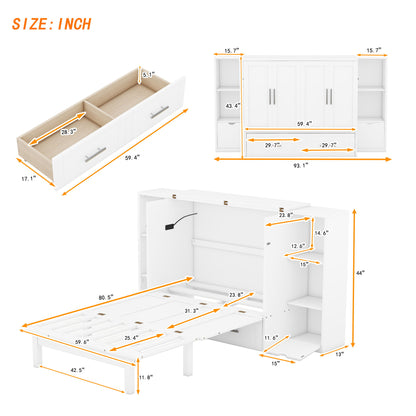 Murphy Bed With Shelves, Drawers And USB Ports