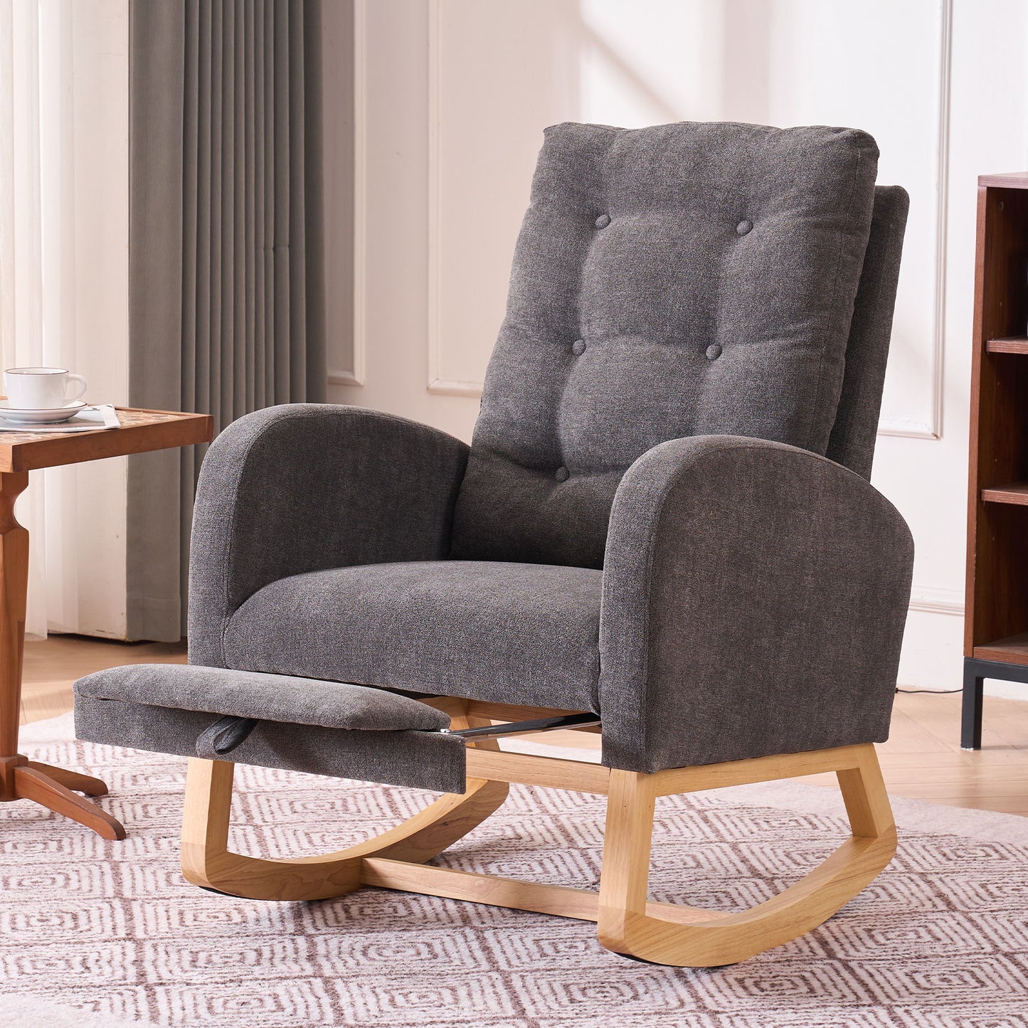 Accent Rocking Chair With Footrest, High Back