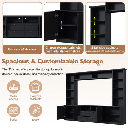 Farmhouse Elegant Entertainment Center Wall Unit With 4 Drawers