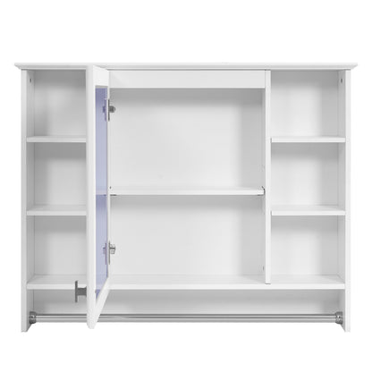 Modern Wall Mounted Mirror Cabinet With Adjustable Shelf, Soft Close Door, And Towel Bar