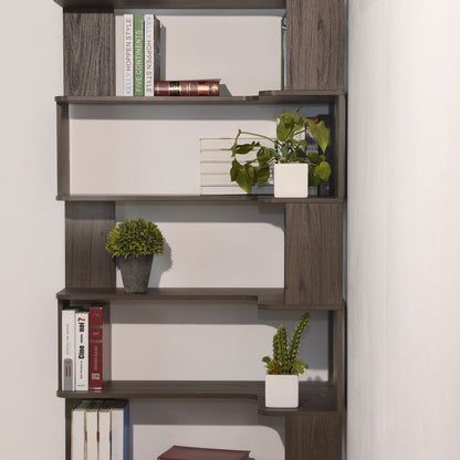 Freestanding Corner Bookshelf For Living Room - Dark Brown
