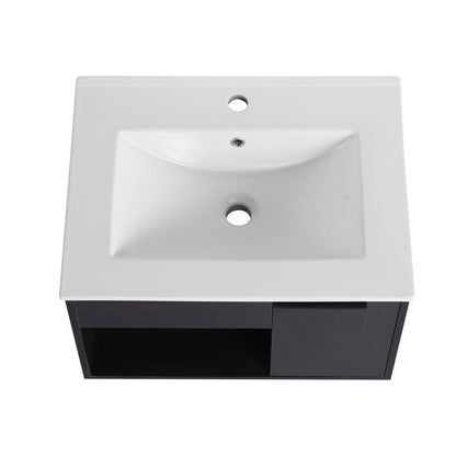 Wall Mounted Floating Bathroom Vanity With Open Shelf & Soft Close Door