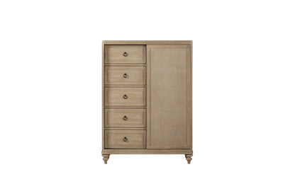 Queen Canopy Bedroom Set With A 2 Drawer Nightstand A Dresser With Poster Mirror And A Door Chest - Sand