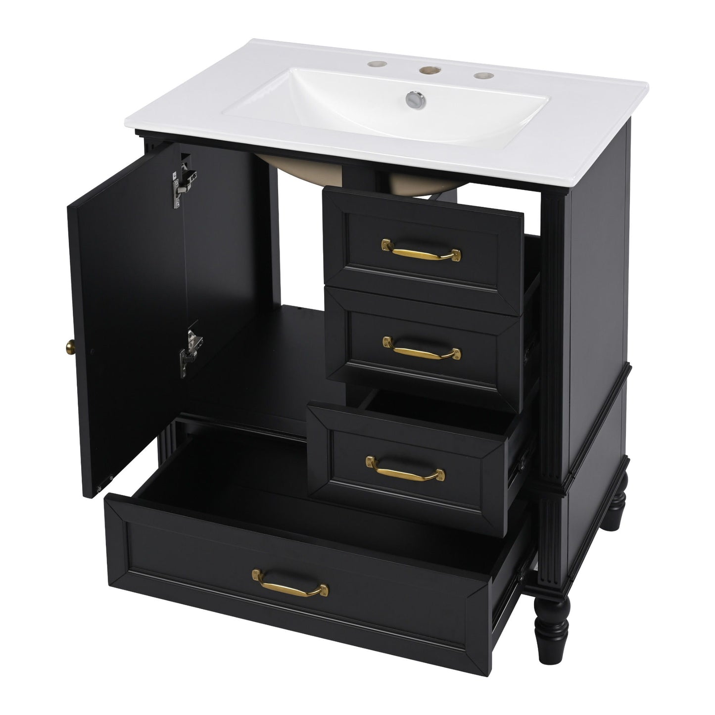30" Bathroom Vanity With Sink, 3 Drawers, Adjustable Feet