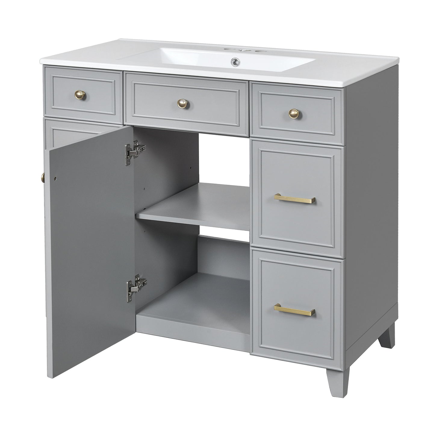 Bathroom Vanity With Ceramic Sink, Soft Close Doors, Adjustable Shelves