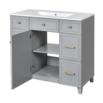 Bathroom Vanity With Ceramic Sink, Soft Close Doors, Adjustable Shelves