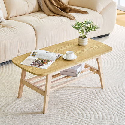 Coffee Table With Double Layer Storage For Living Rooms - Wood