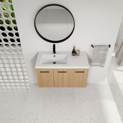 Wall Mounted Floating Bathroom Vanity With Sink, 3 Door Modular Cabinet