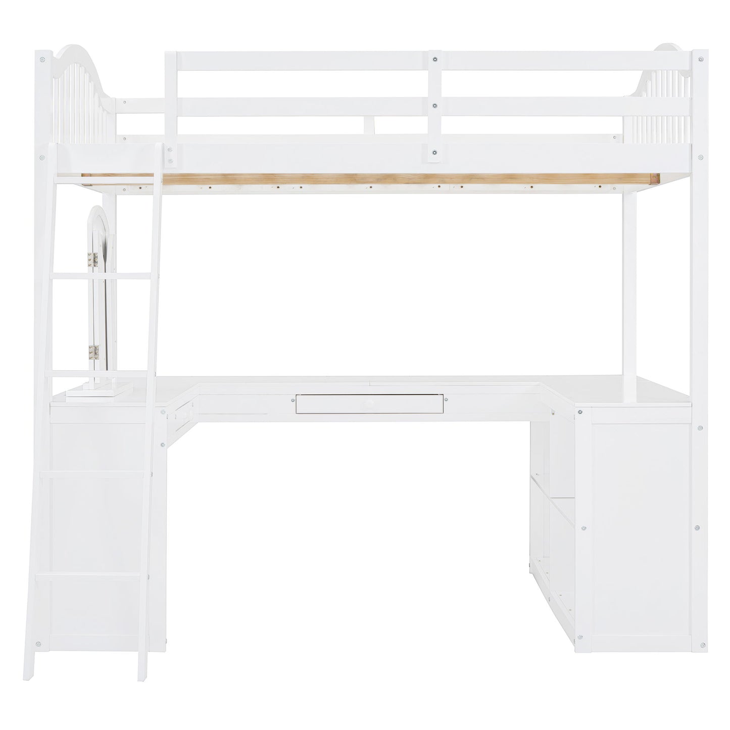 Loft Bed With Drawers, Cabinet, Shelves With Desk