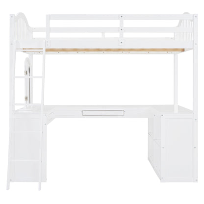 Loft Bed With Drawers, Cabinet, Shelves With Desk