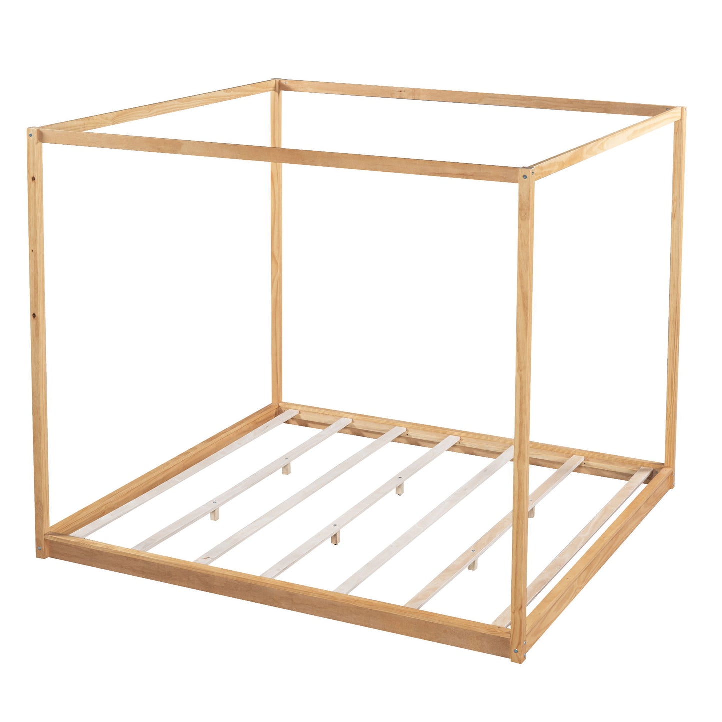 Wood Canopy Platform Bed With Support Legs And Airflow Slats