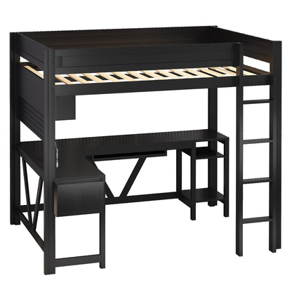 Gaming Loft Bed With Desk, Storage Shelves, LED And Charging Station