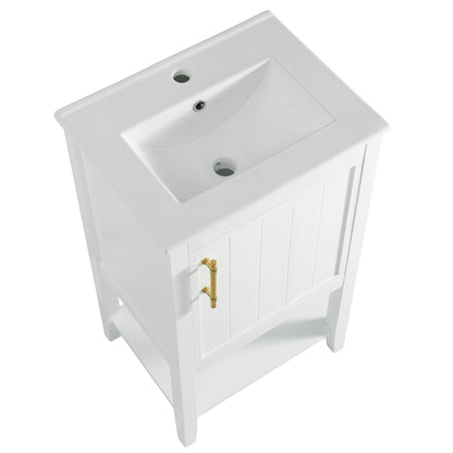 Modern Bathroom Vanity With Sink, Soft-Closing Door And Open Shelf