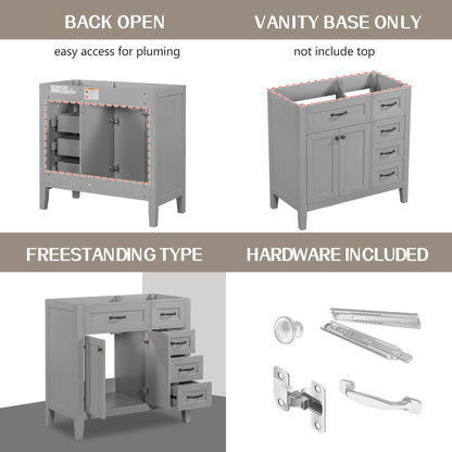 Modern Bathroom Vanity Base Only, 2 Doors And 3 Drawers