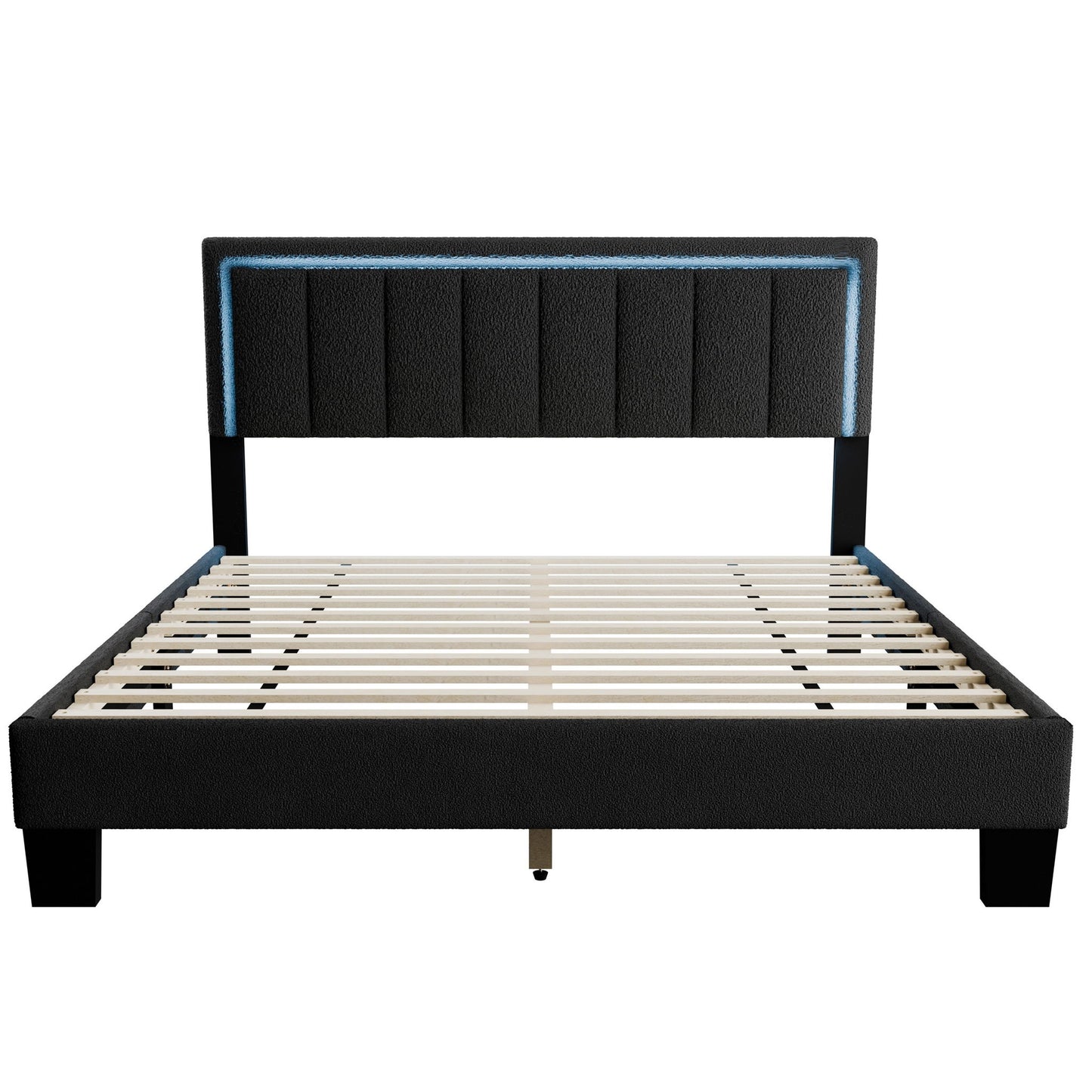 Bed With Channel Tufting And Built In LED Headboard