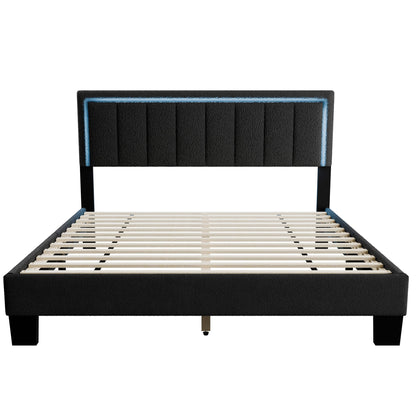 Bed With Channel Tufting And Built In LED Headboard