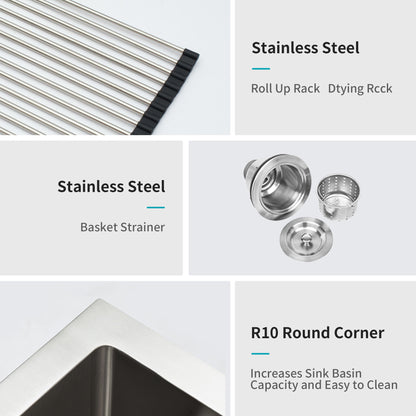 Modern Undermount Stainless Steel Kitchen Sink 16 Gauge, Deep Single Bowl