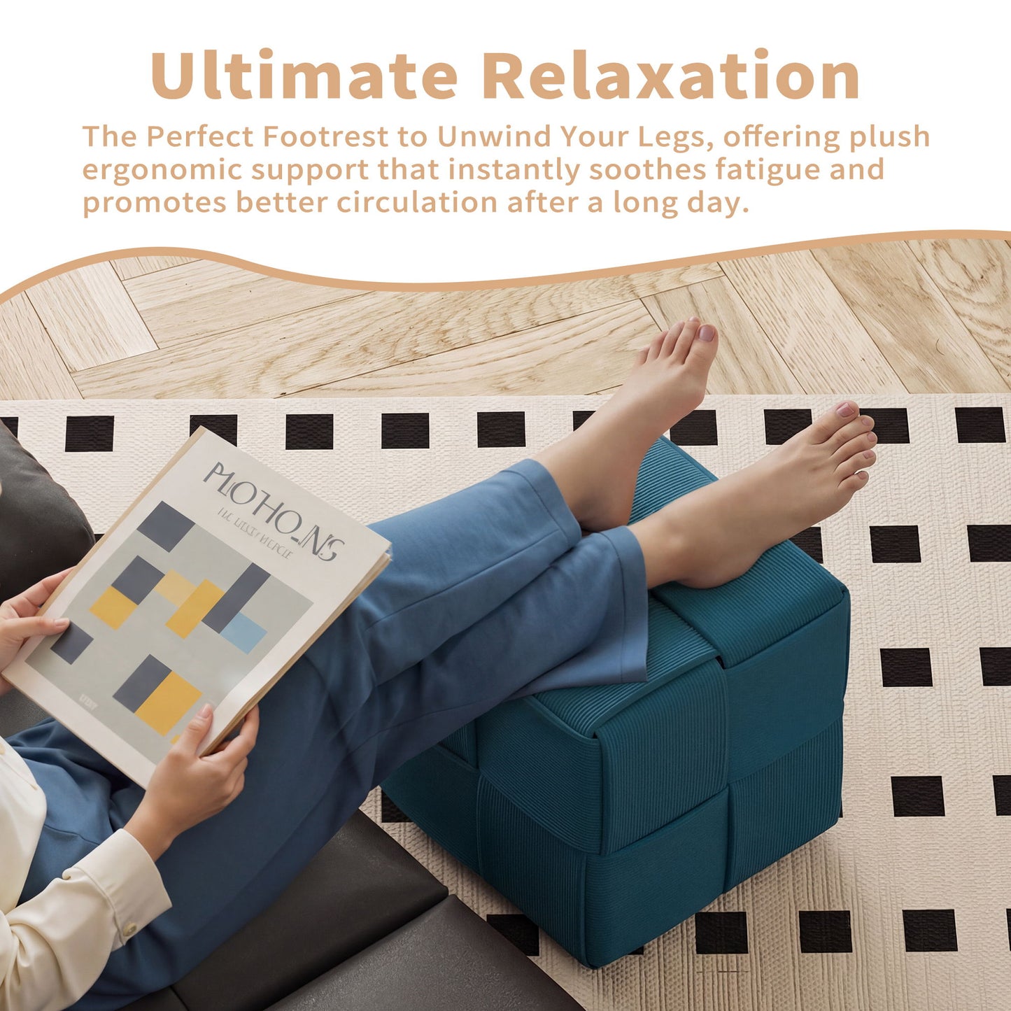 Modern Ottoman Foot Rest With Woven Design