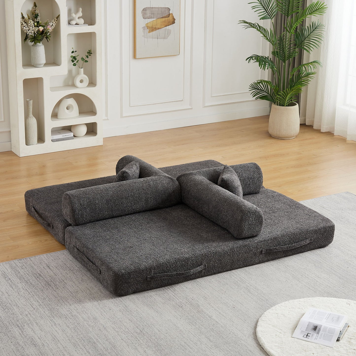 Convertible Sleeper Sofa Bed With Cylindrical Pillow