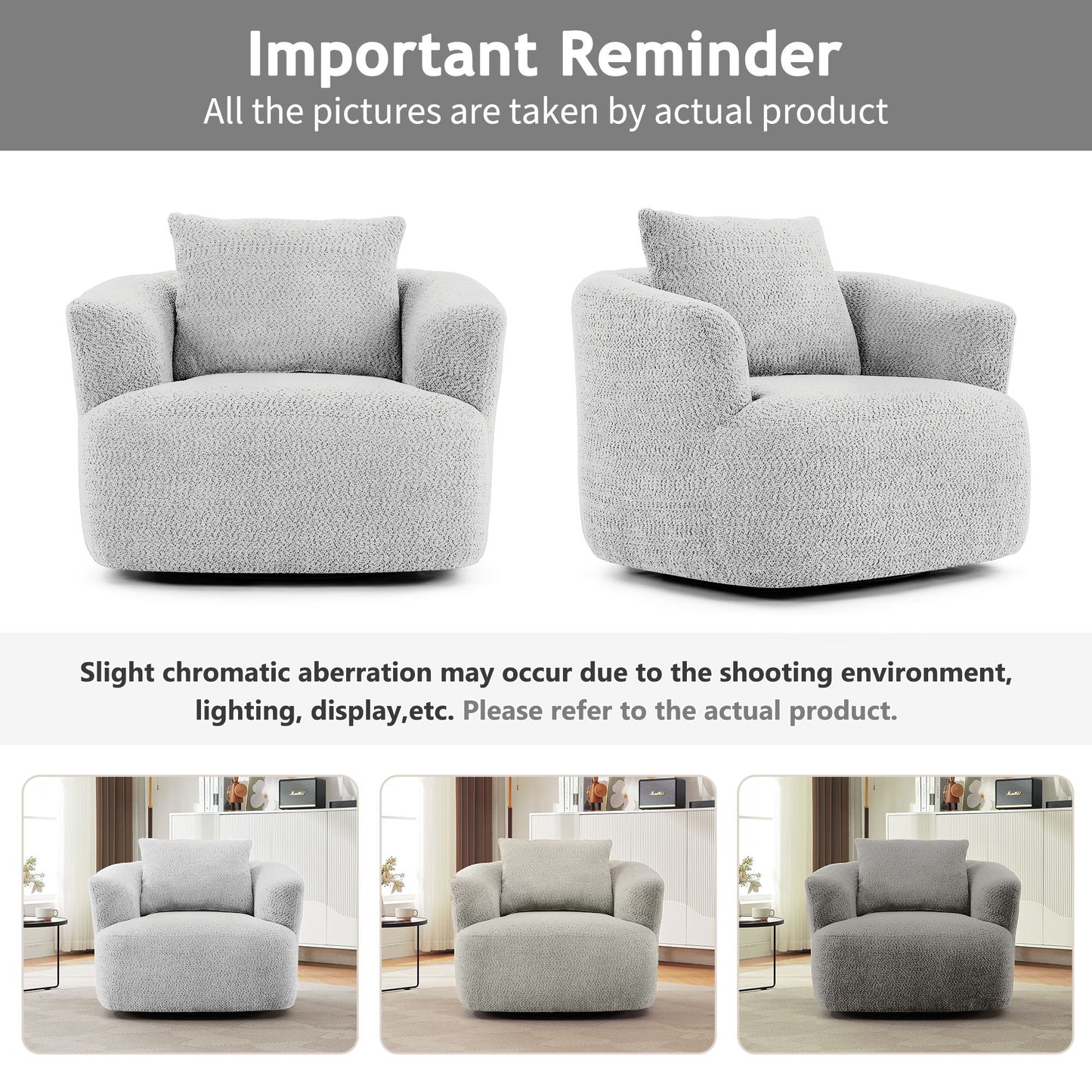 360° Swivel Barrel Sofa Chair With Throw Pillow, Upholstered Accent Chair