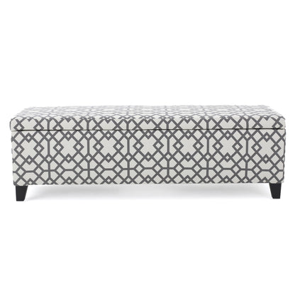 Quotient - Upholstered Storage Ottoman With Tapered Block Feet - Gray / White