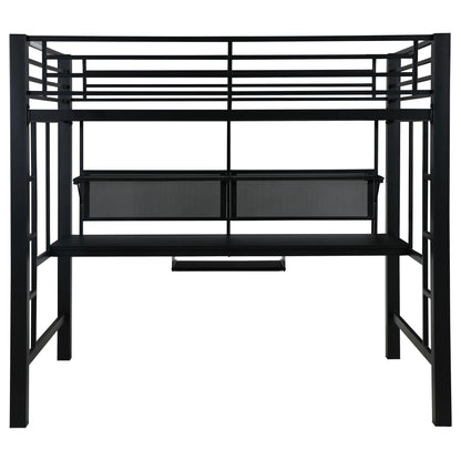 Ranier - Full Workstation Loft Bed, Full Length Desk, Safety Rails And Storage Shelves - Black