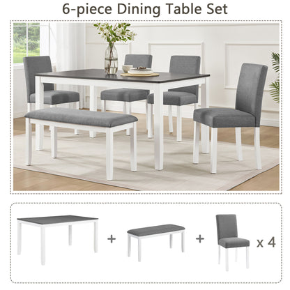 6 Piece Dining Table Set With Bench And Chairs
