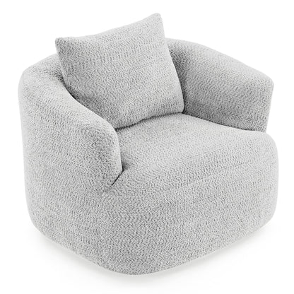360° Swivel Barrel Sofa Chair With Throw Pillow, Upholstered Accent Chair