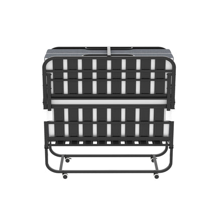 Twin Wide Folding Bed For Tall People, Extra Long & Wide Rollaway With Memory Foam, Heavy-Duty Capacity Guest, Spacious Portable Cot - Black