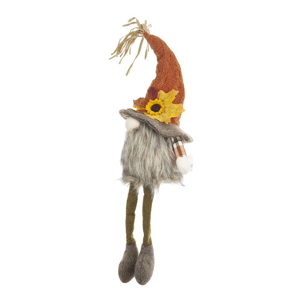 Sitting Gnome With Maple Leaf On Hat, For Holiday Harvest Festival Fall Festival & Thanksgiving Table Decorations (Set of 2) - Orange Multi