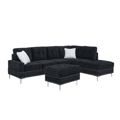 L-Shaped Sectional Sofa With Chaise And Storage Ottoman, Includes 2 Pillows
