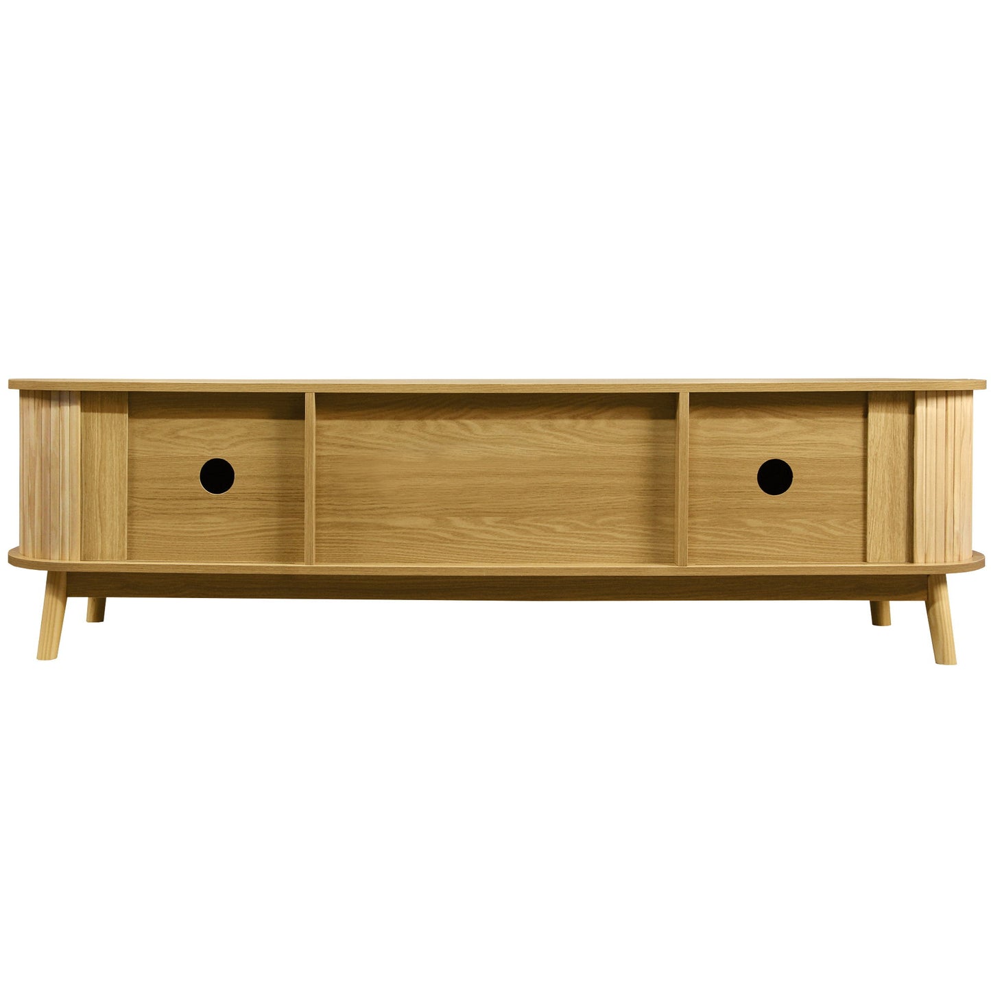 Rattan TV Stand For Tvs Up To 75'', Modern Farmhouse Media Console, Entertainment Center With Legs, TV Cabinet For Living Room, Home Theatre - Natural Wood