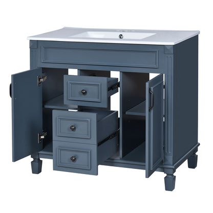 Bathroom Vanity With Top Sink, Mirror Cabinet, 2 Soft Closing Doors & 2 Drawers