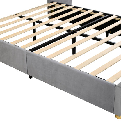 Upholstered Platform Bed, 2 Outlets And USB Charging Ports On Both Sides, 2 Bedside Pillows, Storage Shelves