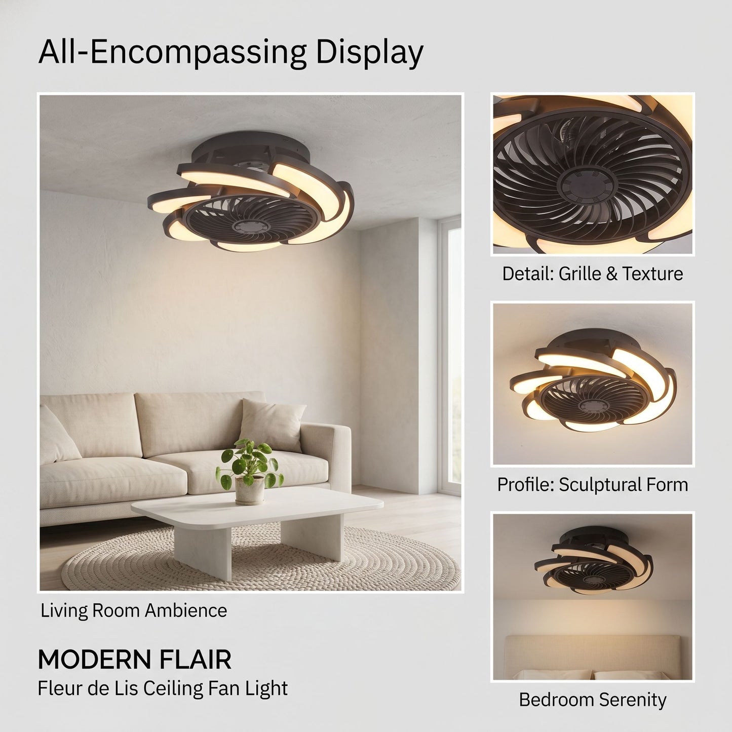 Bladeless Ceiling Fan With Remote Control, 6 Speeds Dimmable Light, Enclosed Low Profile For Living Room - Black