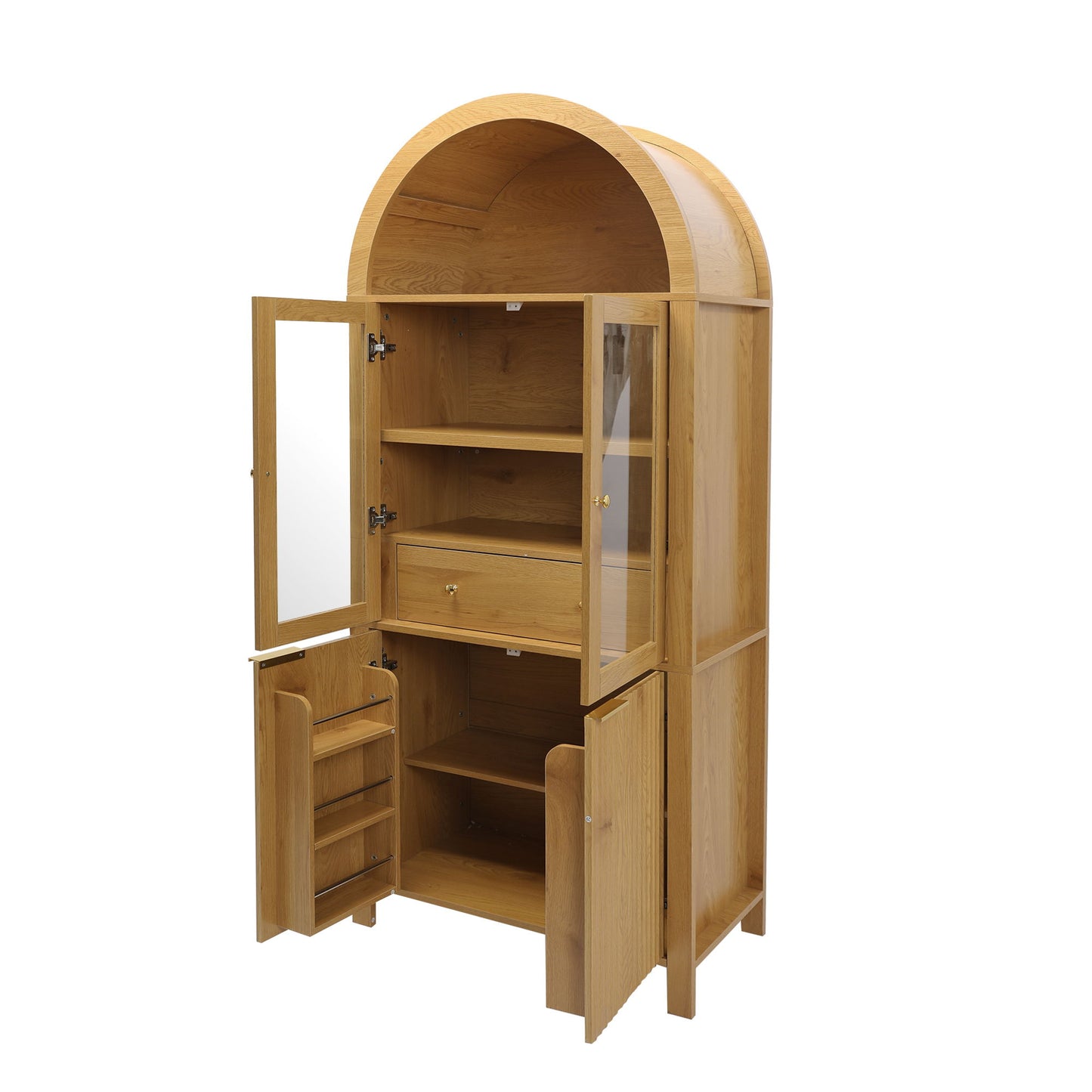 Fluted Tall Arched Pantry Cabinet With Adjustable Shelves