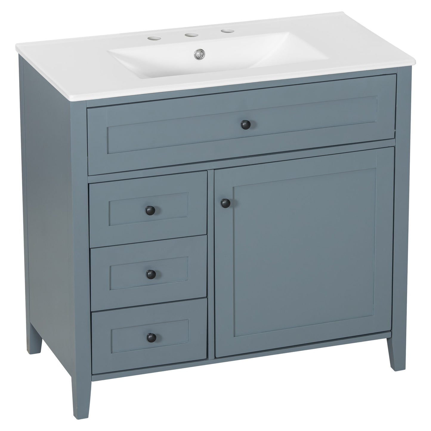 Bathroom Vanity With Sink, 3 Drawers & Cabinet With Adjustable Shelves