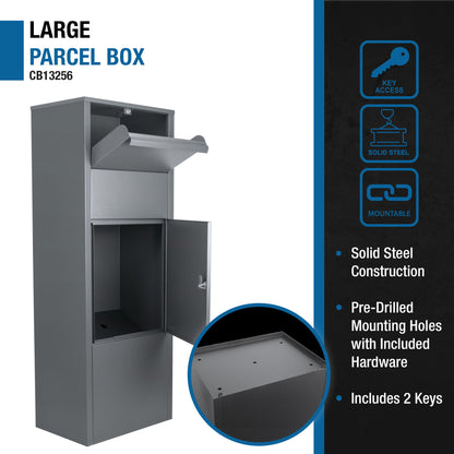 Steel Large Single Compartment Locking Parcel Drop Box With Keyed Access - Gray