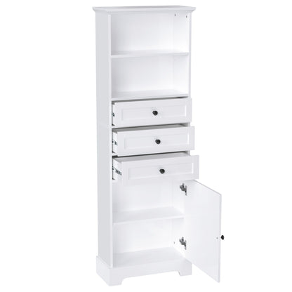 Tall Storage Cabinet With 3 Drawers And Adjustable Shelves For Bathroom