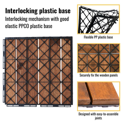 Interlocking Deck Tiles Striped Pattern, Waterproof Anti Mildew Brown