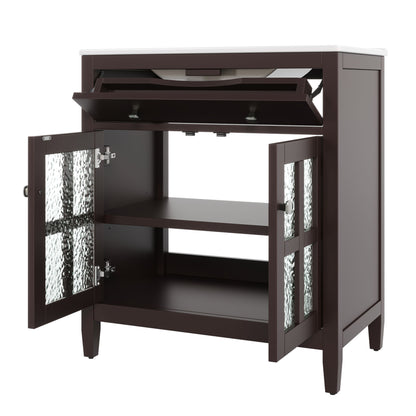 Bathroom Vanity With Ceramic Sink, Adjustable Shelf & Tip Out Tray