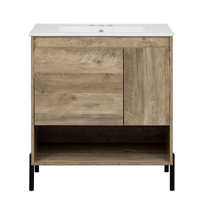Bathroom Vanity Cabinet With Sink, Sliding Drawer, Soft Closing Door, Open Shelf - Natural Wood