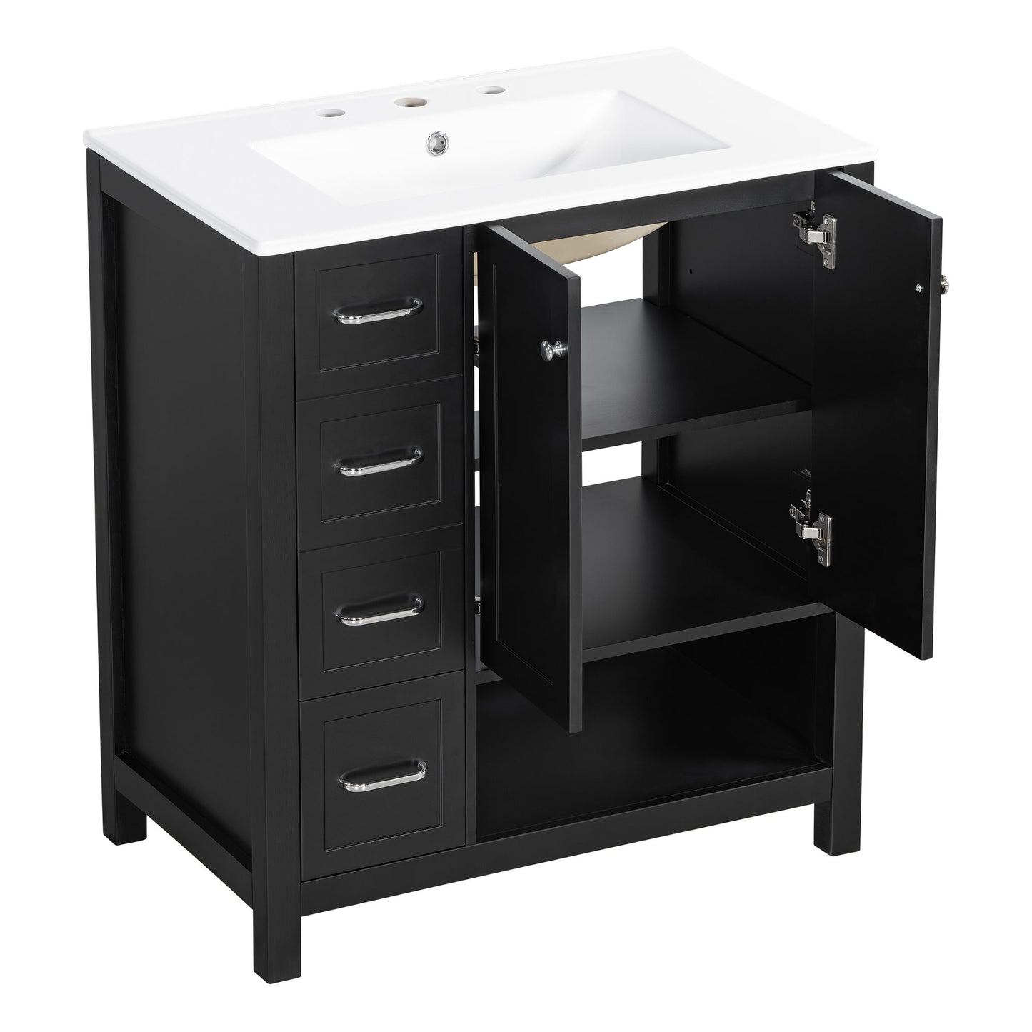 Bathroom Vanity With Sink Top, Bathroom Vanity Cabinet With 2 Doors And 2 Drawers, Open Shelf
