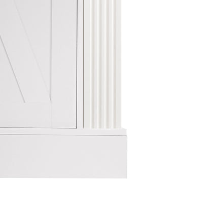 Barn Door Storage Cabinet With 2 Drawers & Door Rack, Adjustable Shelves